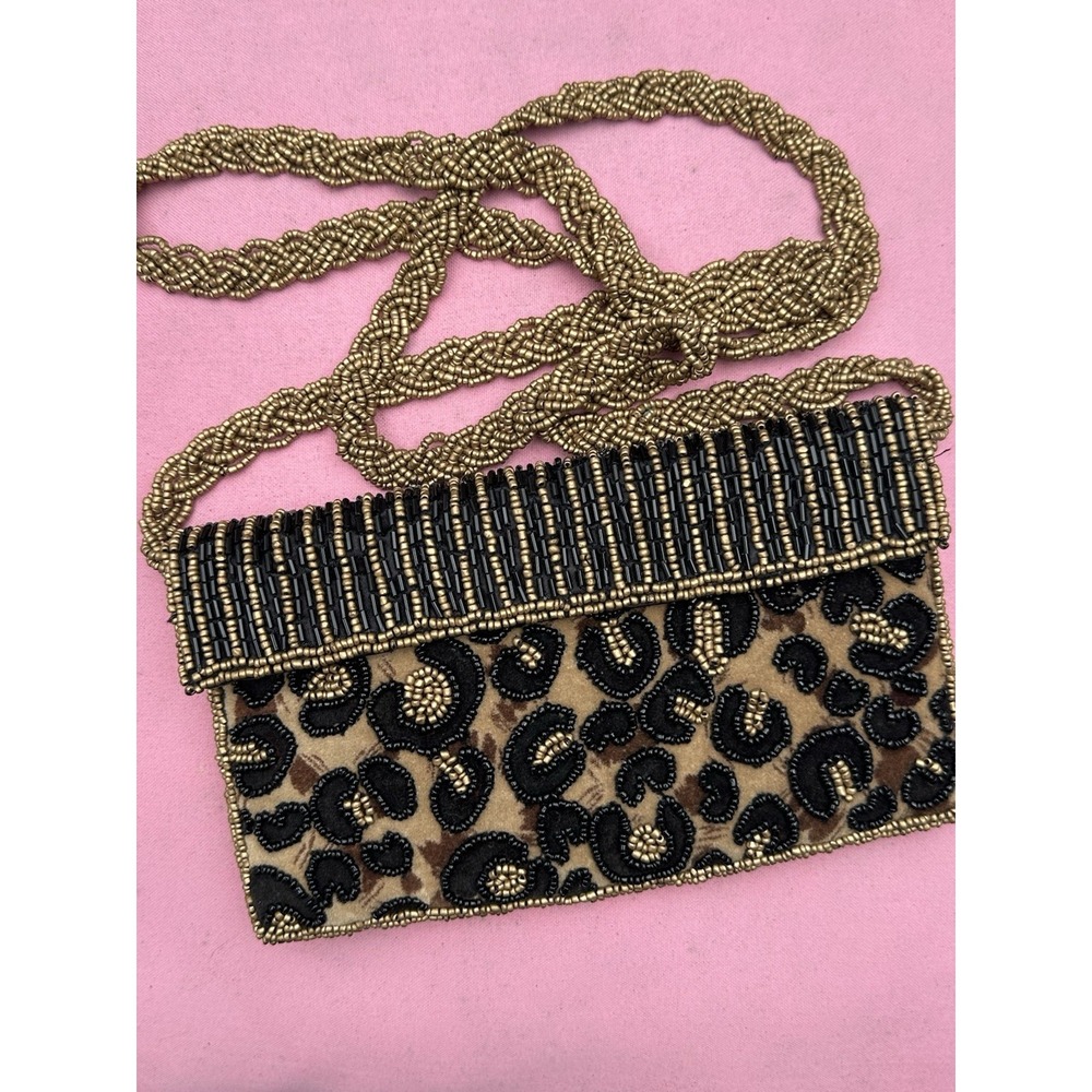 Vintage Y2K MagieS Beaded Leopard Velvet Crossbody / Evening Bag – Made in India